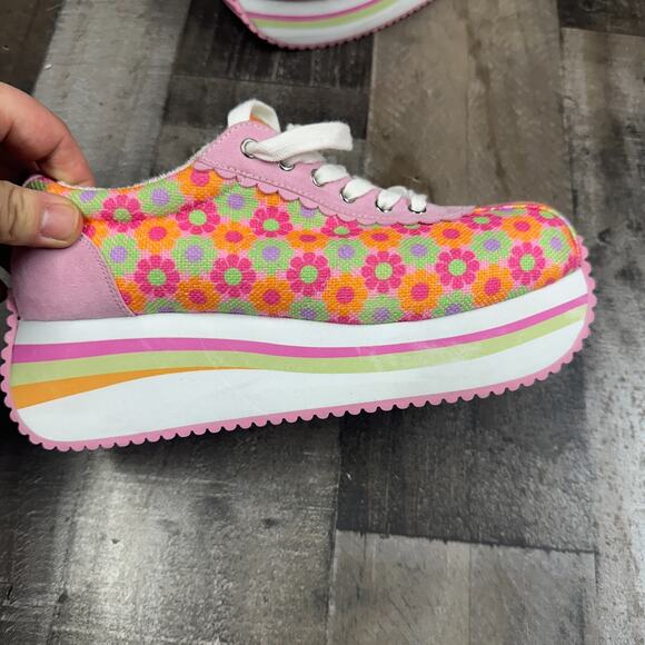 Sugar Thrillz Dolls Kill Groove With Me Floral Striped Platform Sneakers Size 10 - Picture 14 of 16